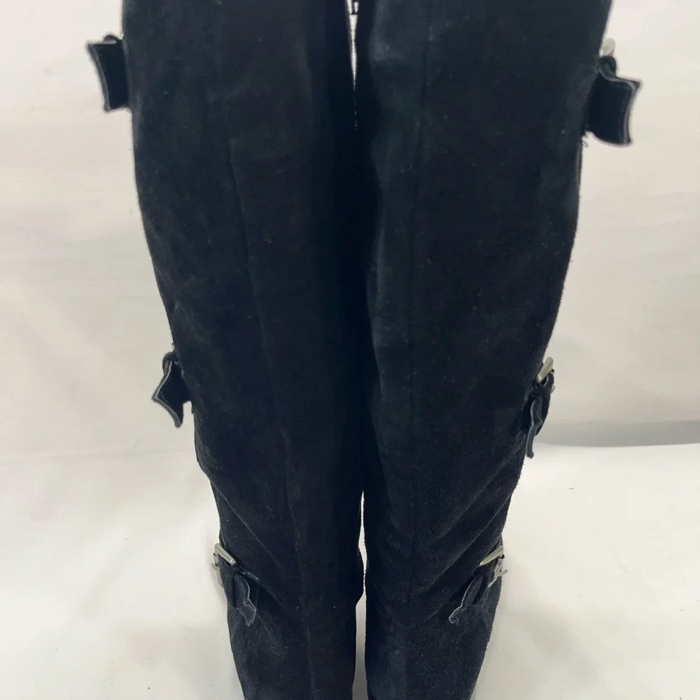 ALFANI VERMONT SUEDE LEATHER SHEARLING TRIPLE BUCKLE RIDING‎ BOOT WOMEN 7 BLACK